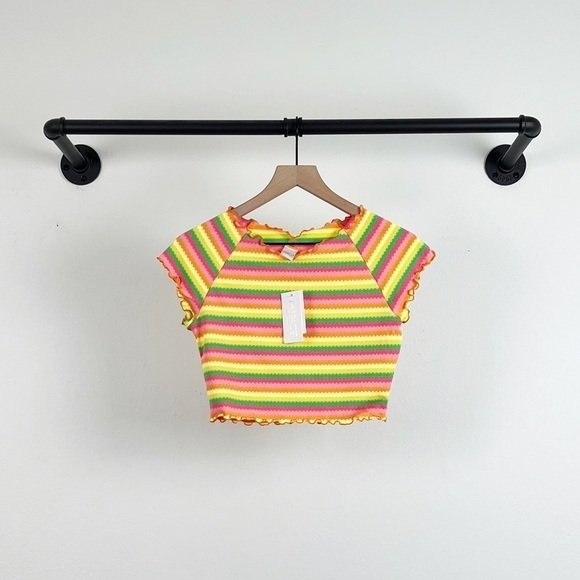 NWT L*Space Wildflower Striped Printed Crop Short Sleeve Bikini Top - Picture 4 of 6